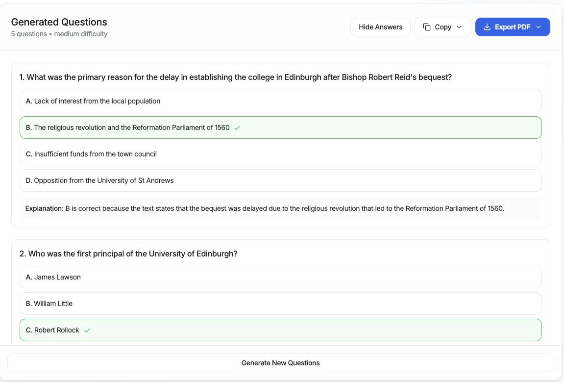 AI generates quiz questions