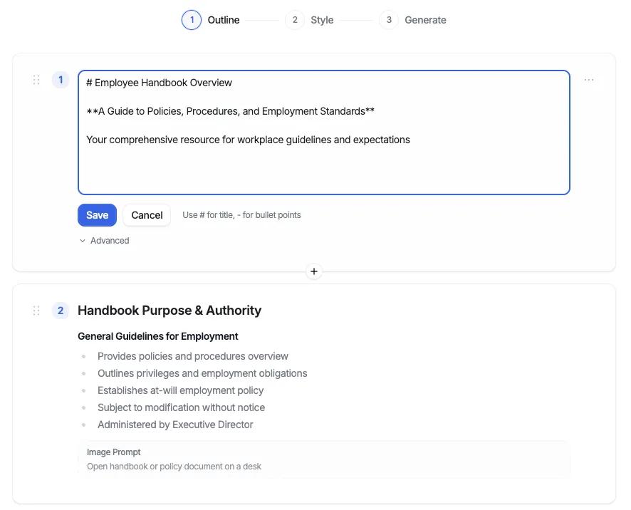 Review and edit AI-generated slide outline