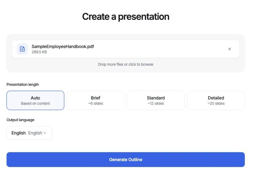 Upload document to create AI slides