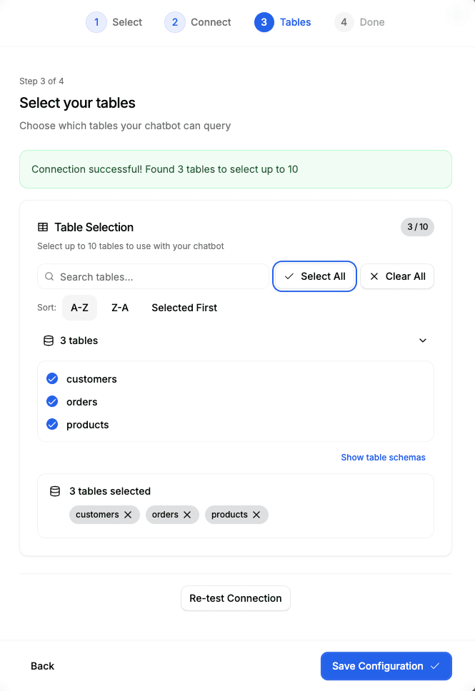 Step 3: Select Tables