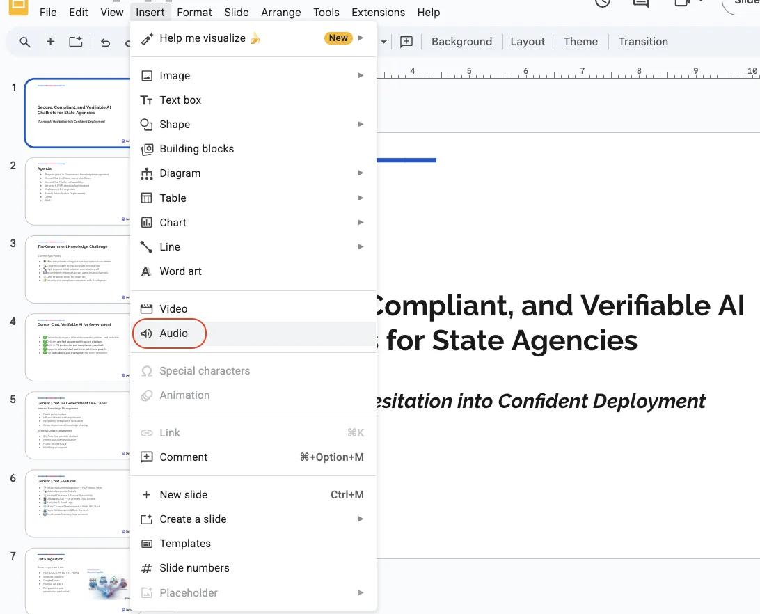Inserting audio into Google Slides