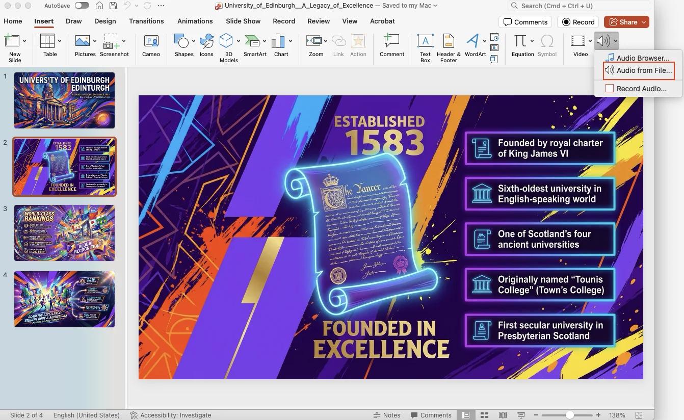 Recording audio in PowerPoint