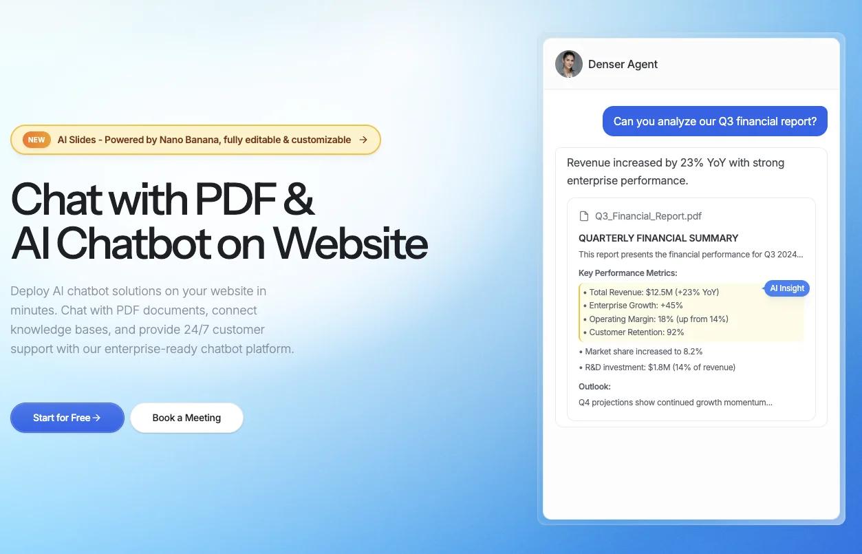 AI Chatbot for Website - Denser.ai chatbot interface showing intelligent conversations