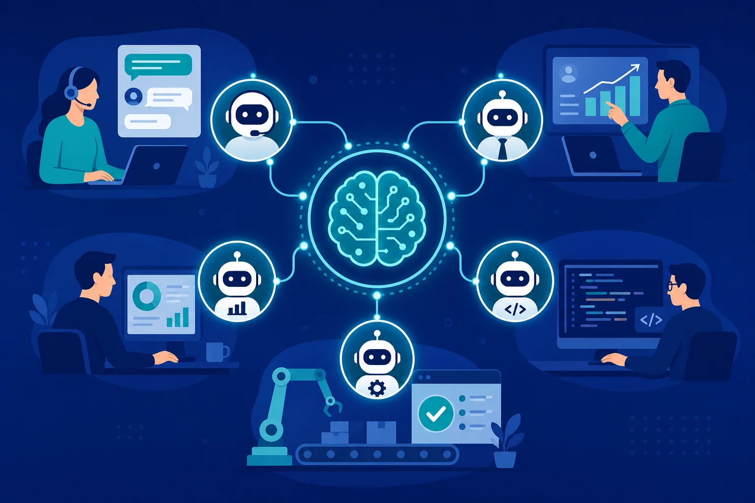 AI agents examples across business functions — customer service, coding, sales, and operations