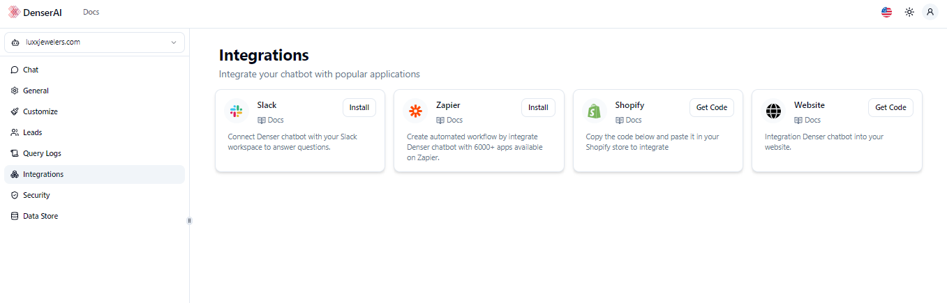 Denser_AI_Chatbot_integrations