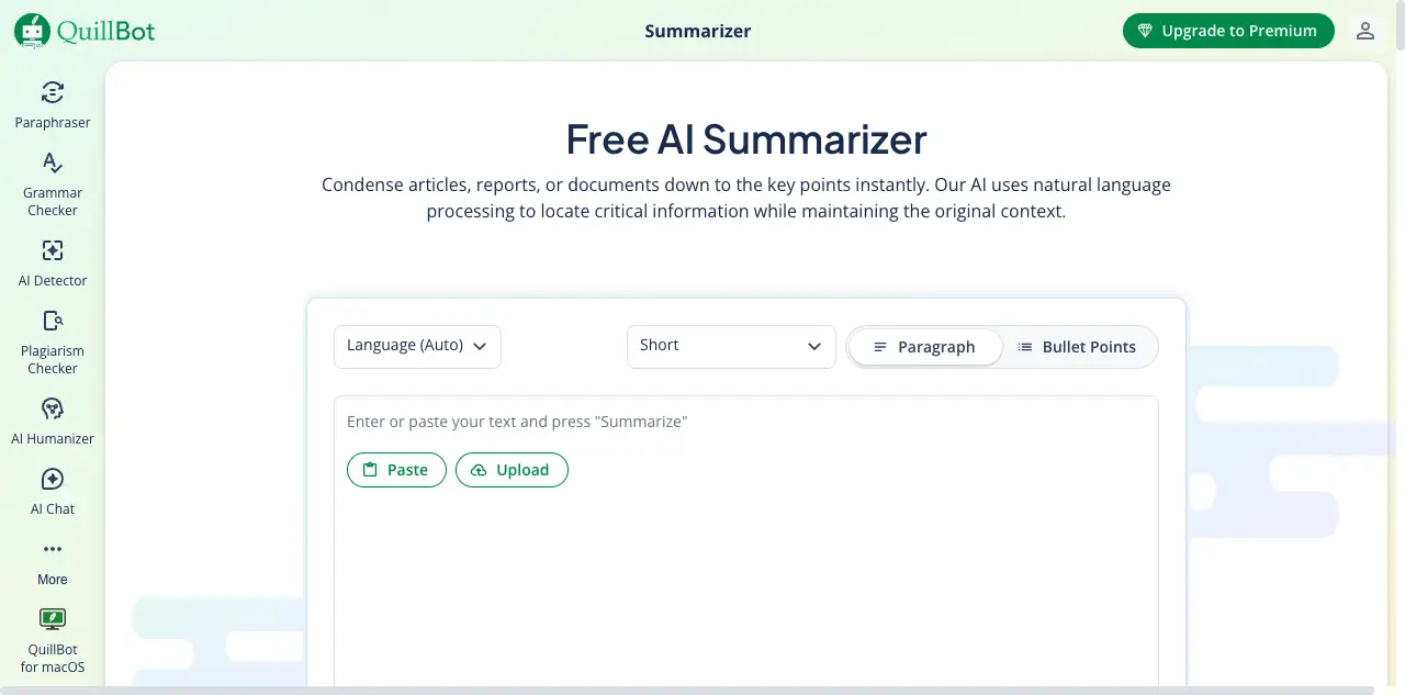 QuillBot text summarizer with adjustable length slider