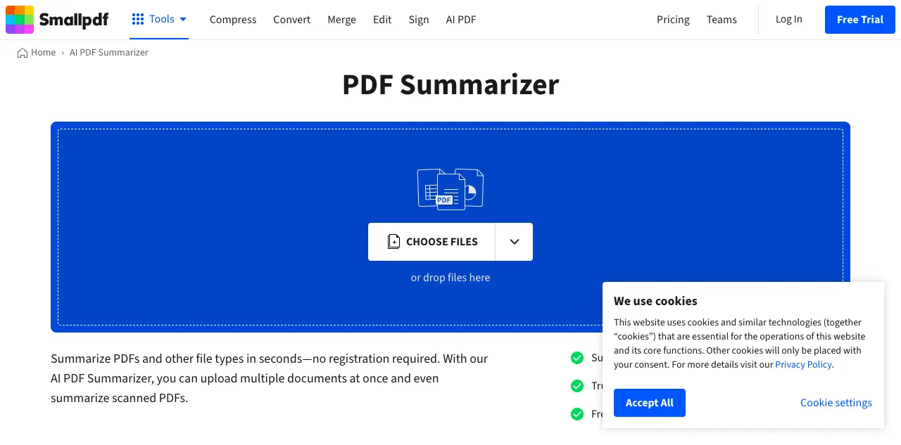 Smallpdf AI PDF summarizer tool