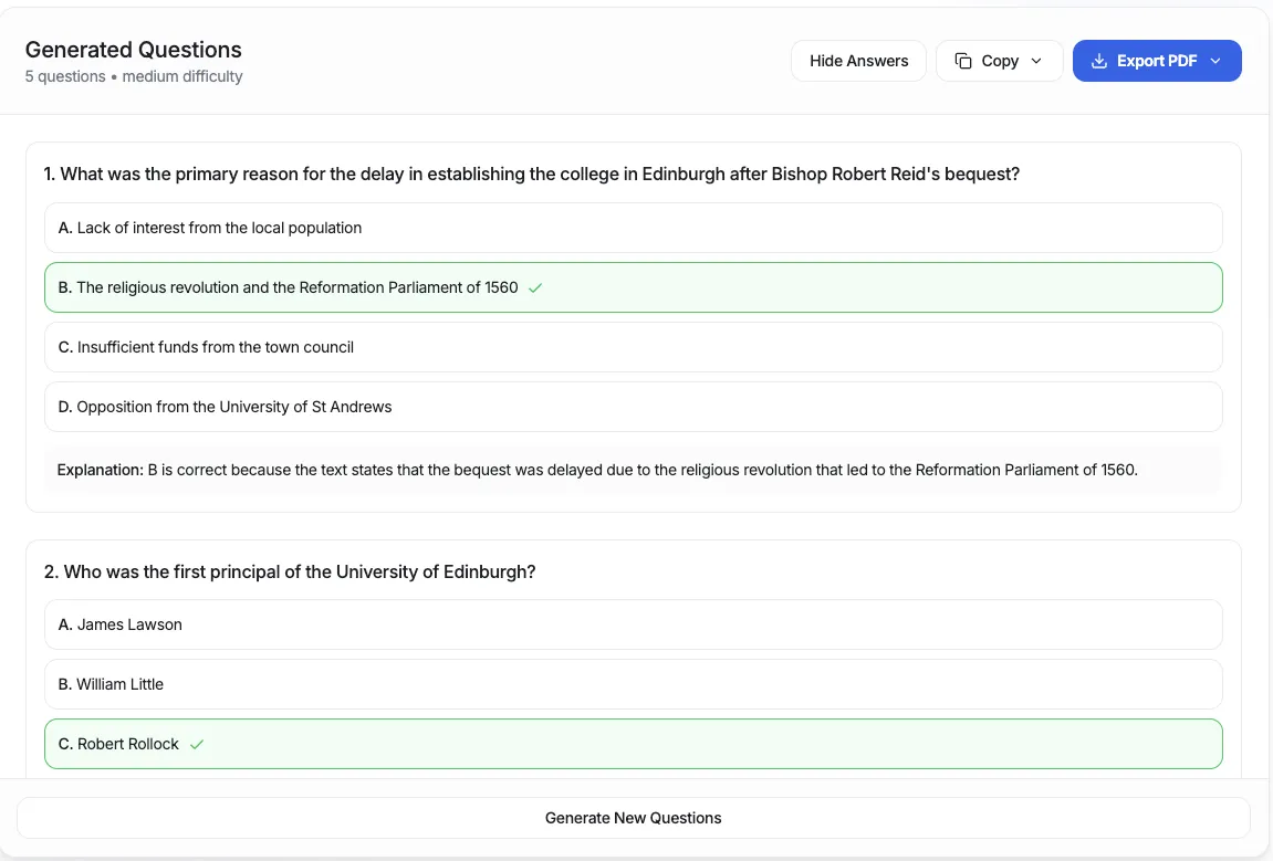 AI generates quiz questions