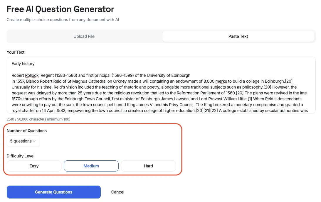 Configure question settings