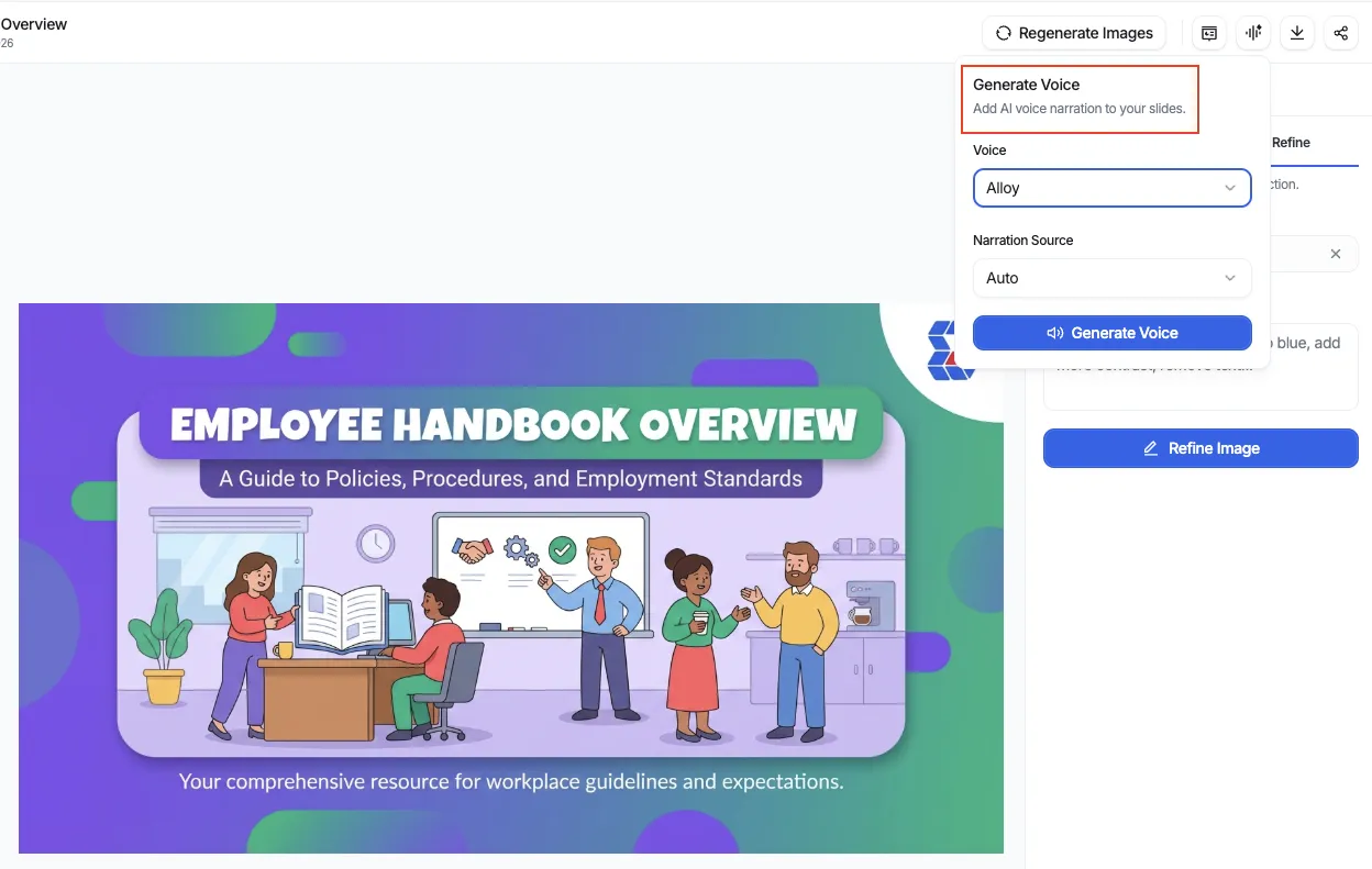 Add AI voice narration to slides