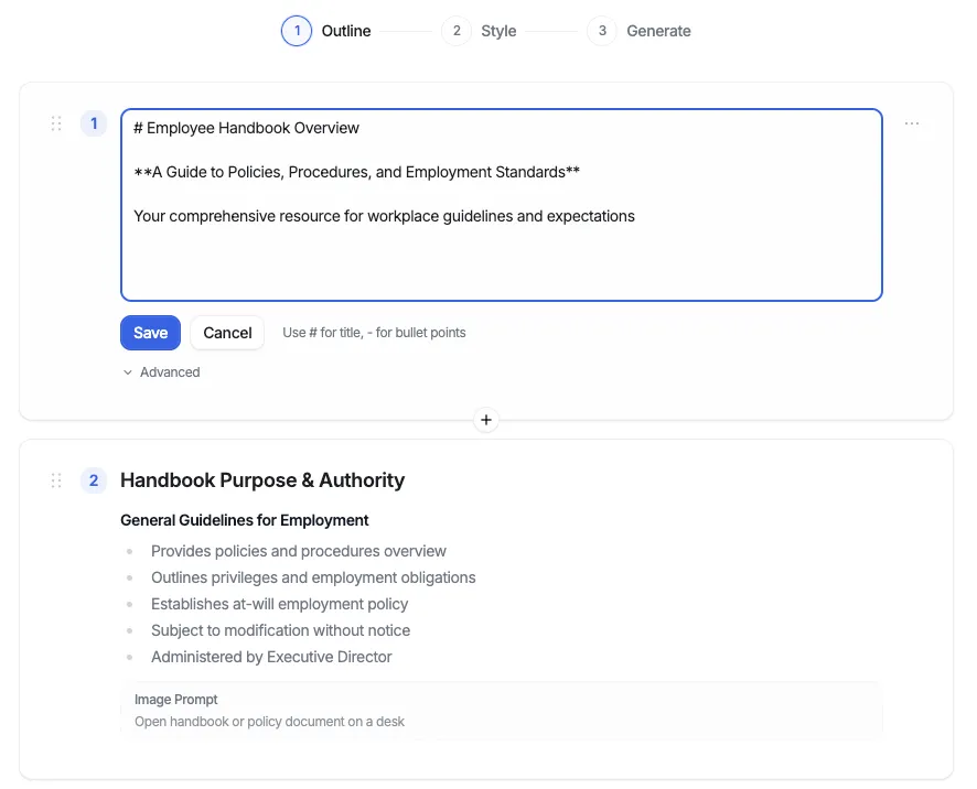 Review and edit AI-generated slide outline
