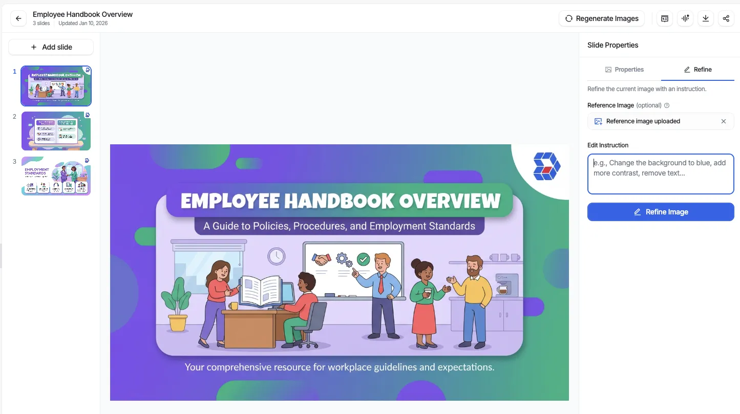 Fine-tune individual slide elements