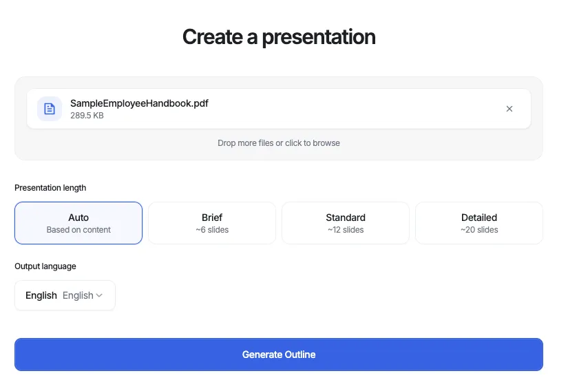 Upload document to create AI slides
