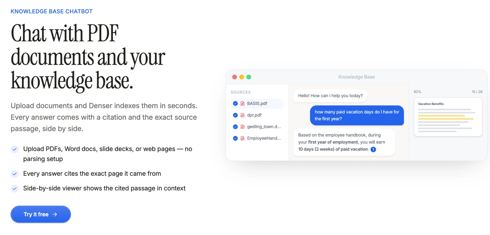 How Denser AI maps to support chatbot capabilities