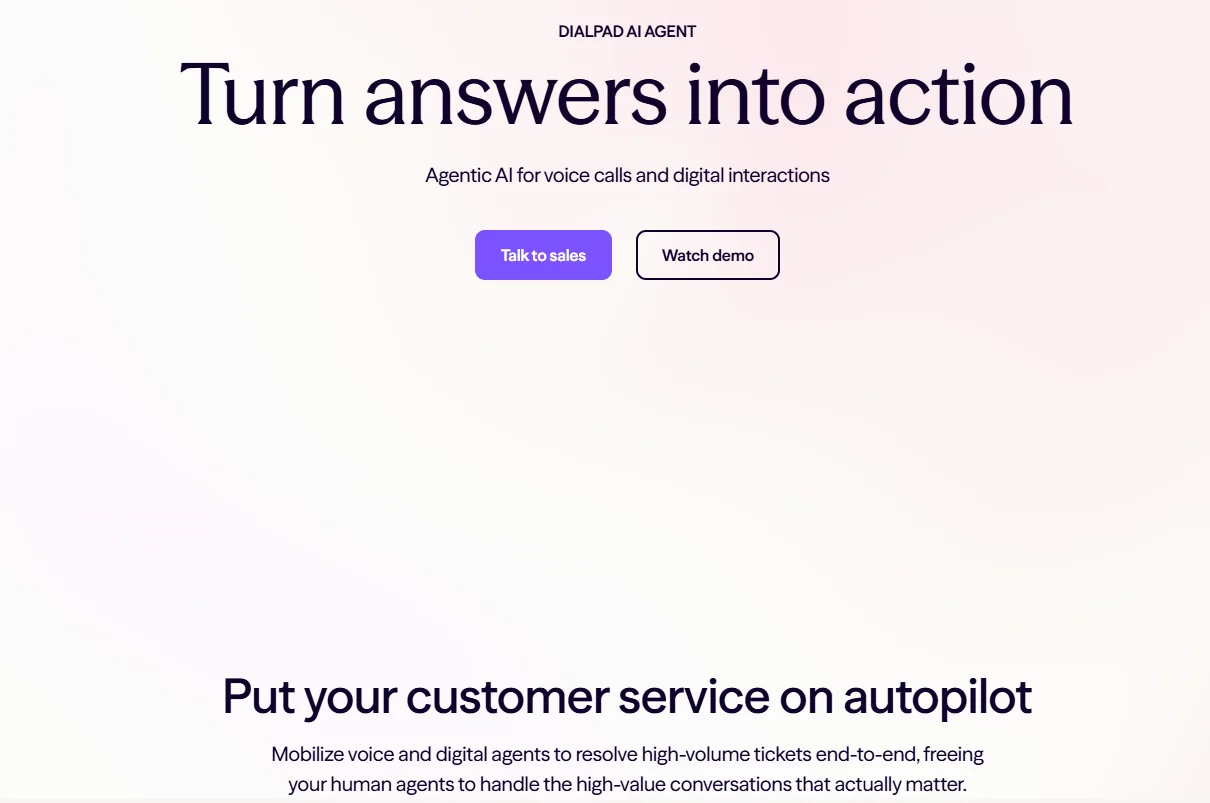 Dialpad AI agent platform for voice calls, real-time transcription, and digital customer interactions