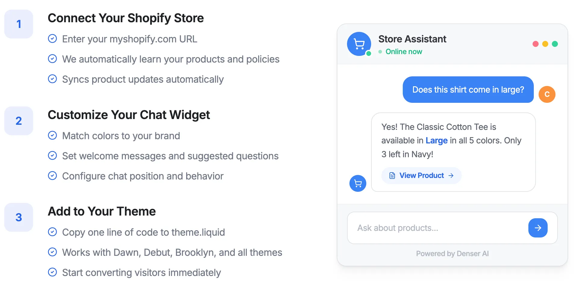 Denser AI Shopify chatbot setup