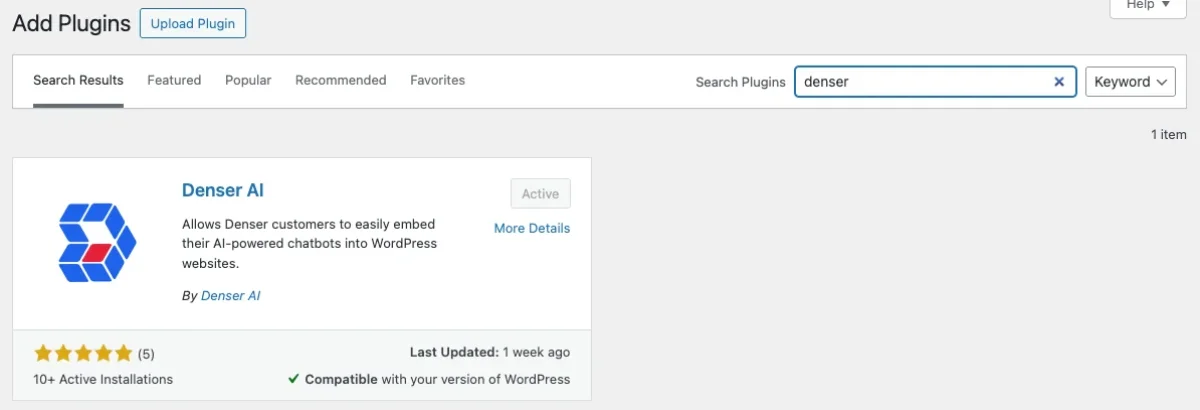 Denser AI WordPress plugin in the WordPress plugin directory