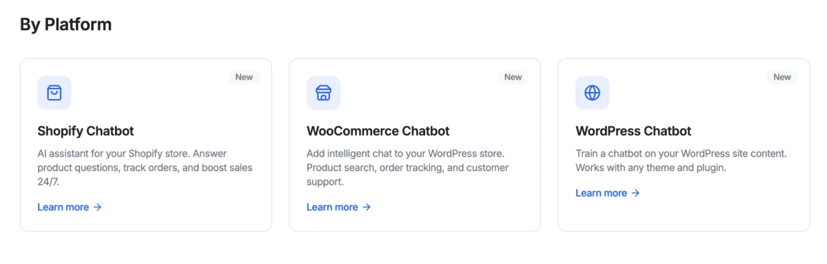 Denser AI solutions by platform — Shopify, WooCommerce, and WordPress chatbots