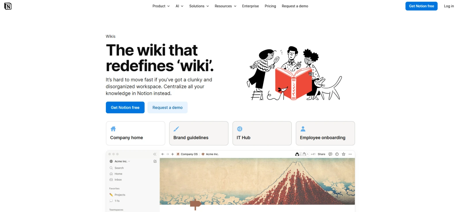 Notion workspace with team wiki, docs, and databases