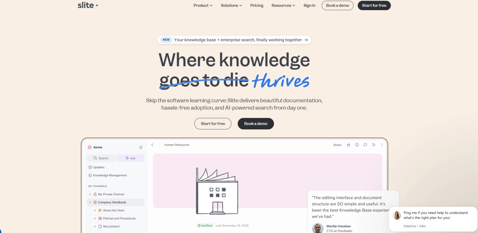 Slite team knowledge base with Ask AI search