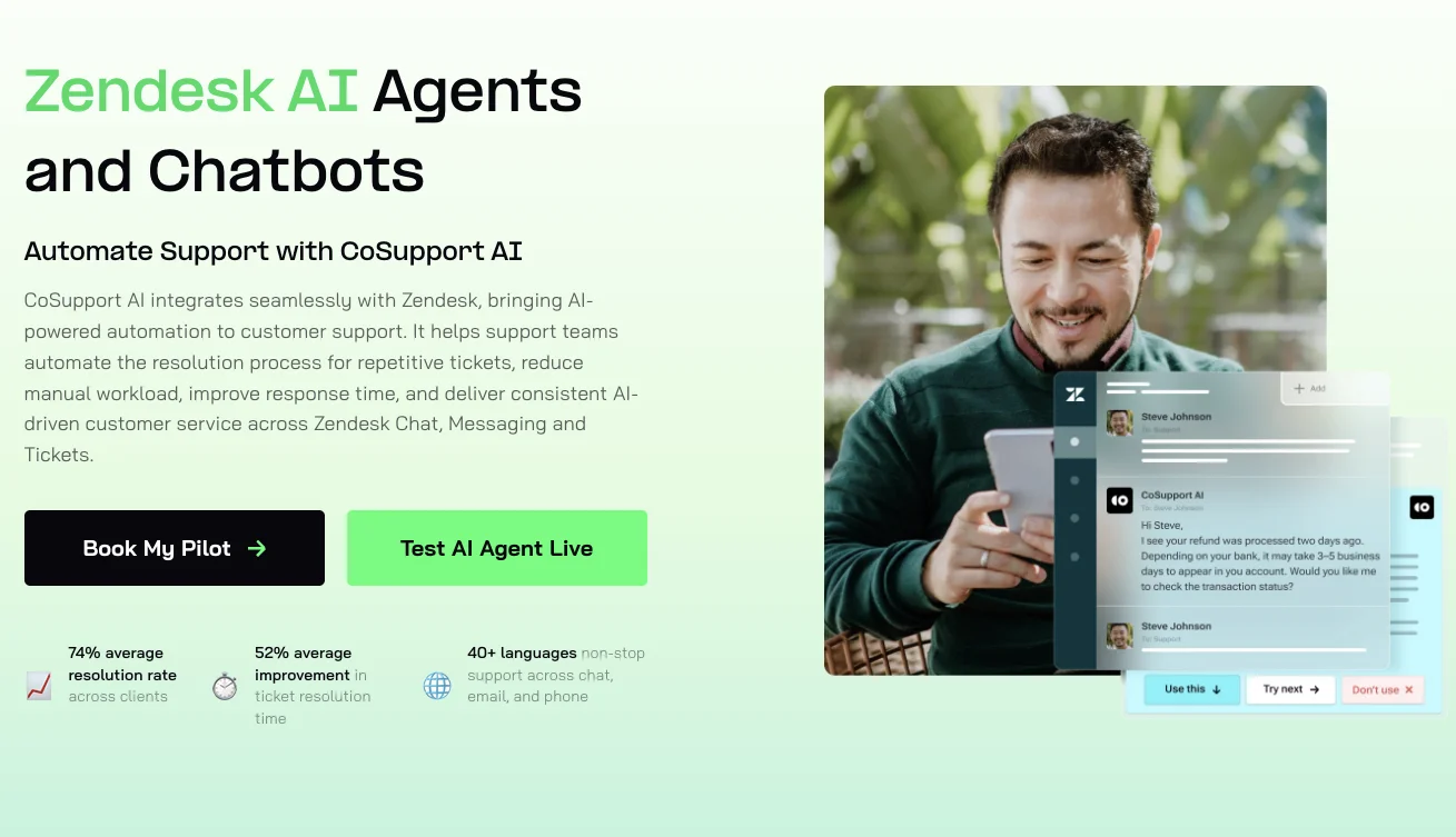 Zendesk AI platform interface showing omnichannel agent workspace