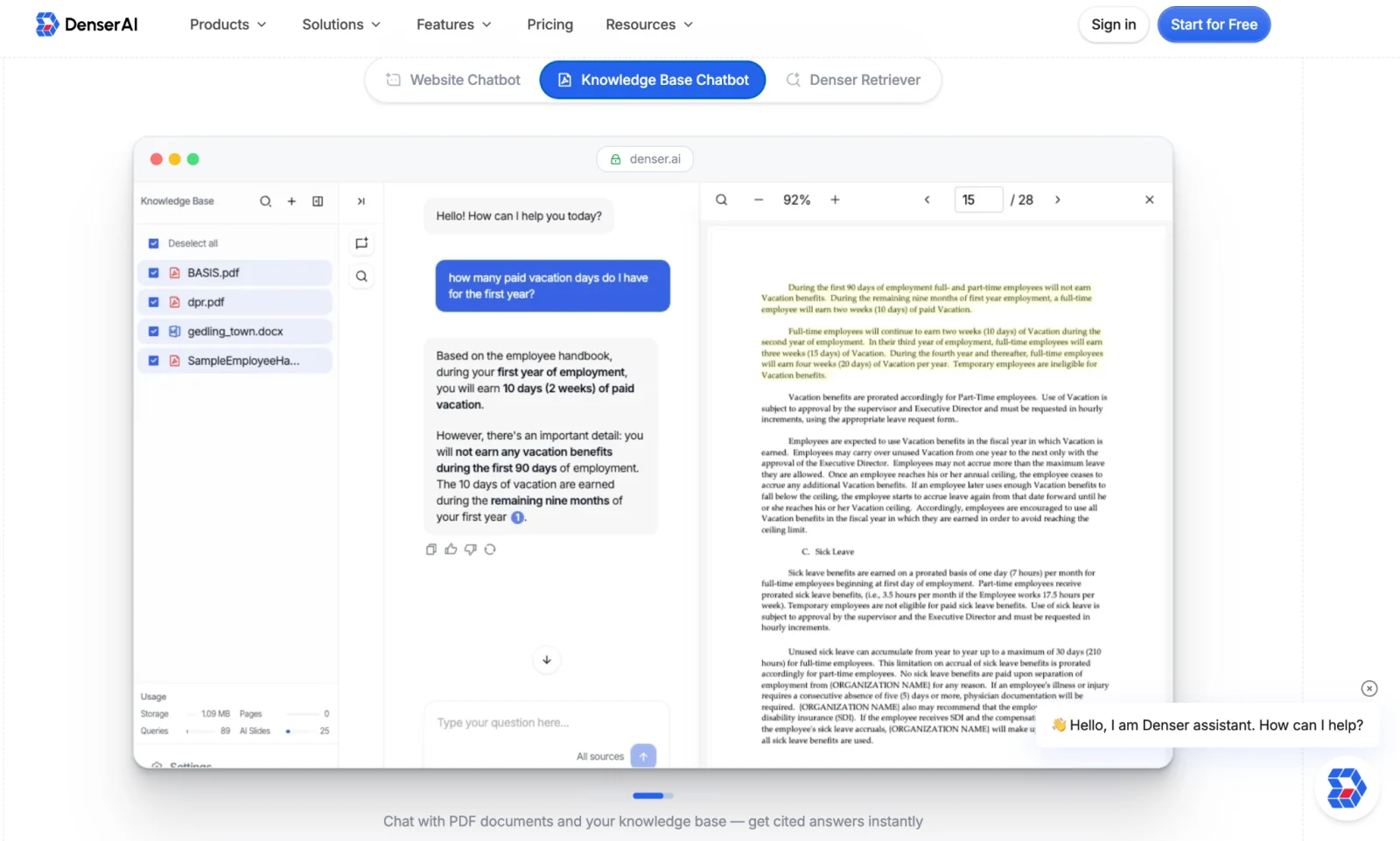 Nine-component website chatbot stack
