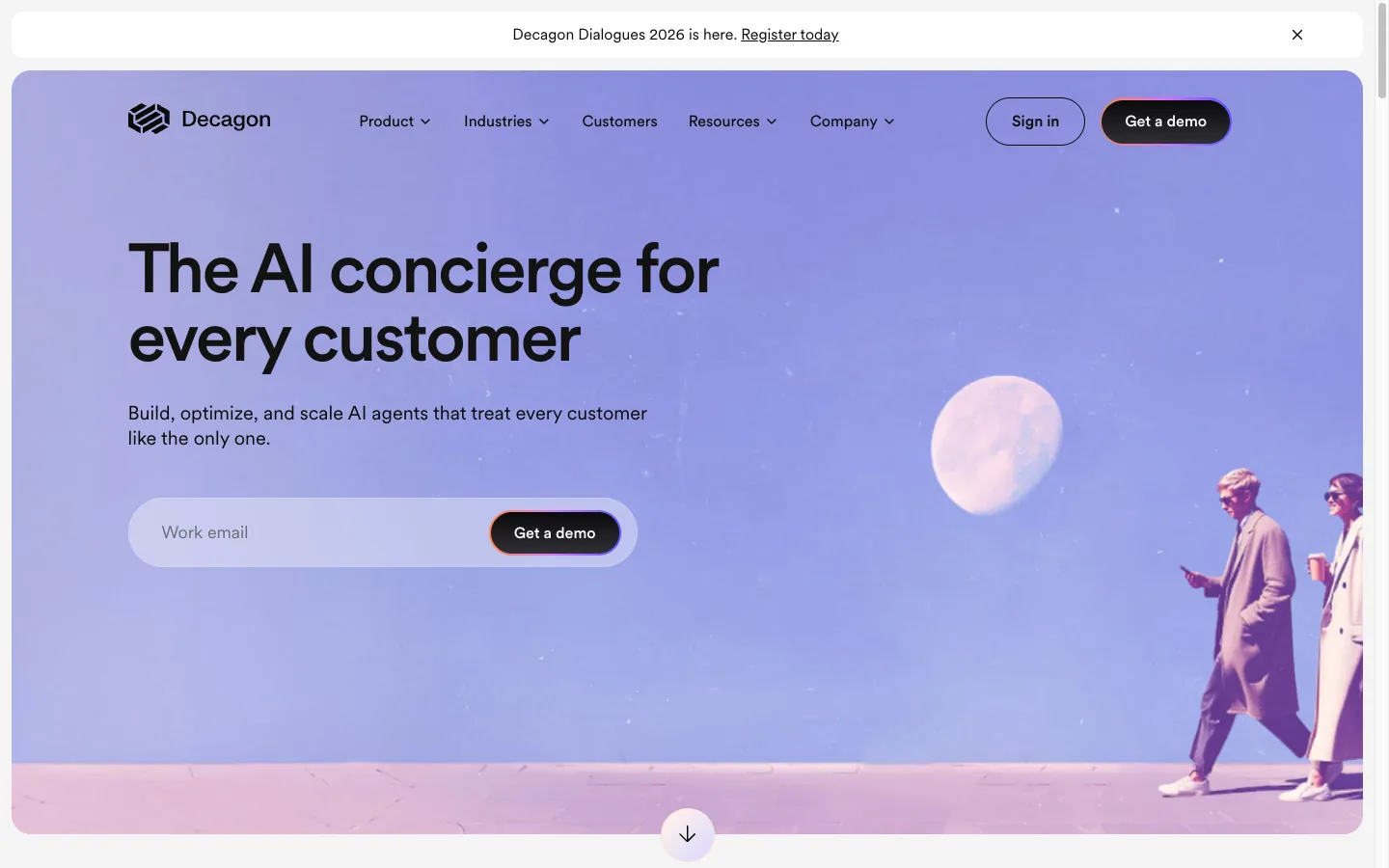 Decagon homepage presenting its AI concierge for customer service