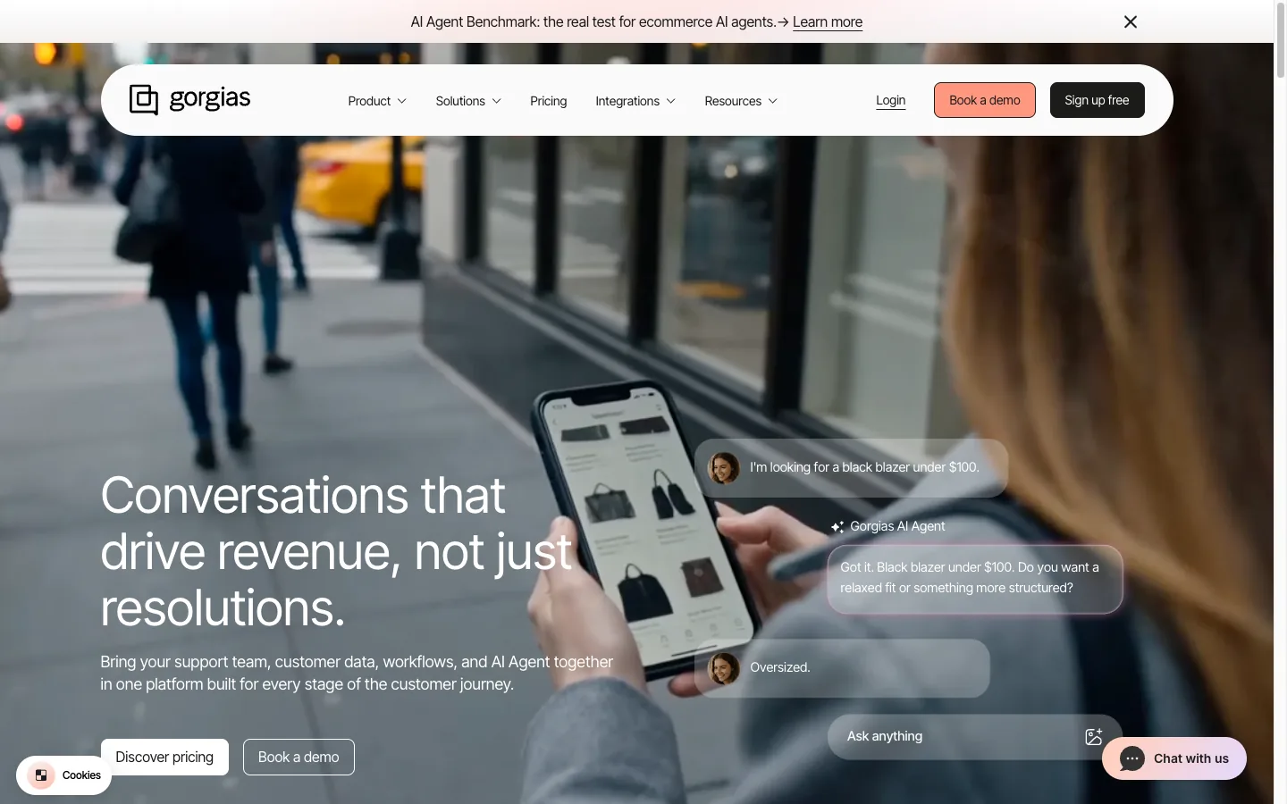 Gorgias homepage presenting its ecommerce conversational AI platform