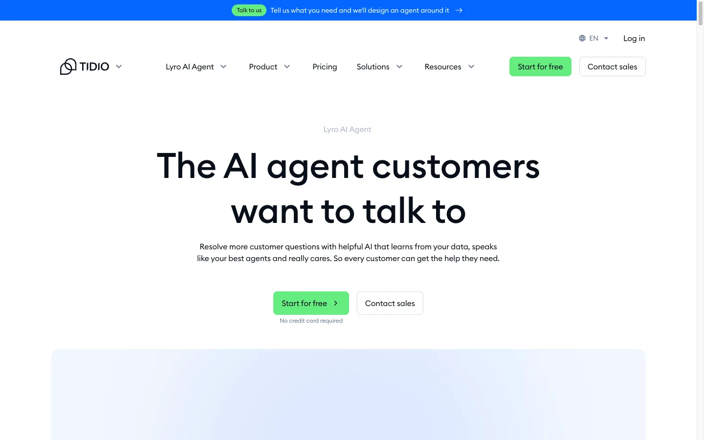 Tidio Lyro homepage presenting its AI customer service agent