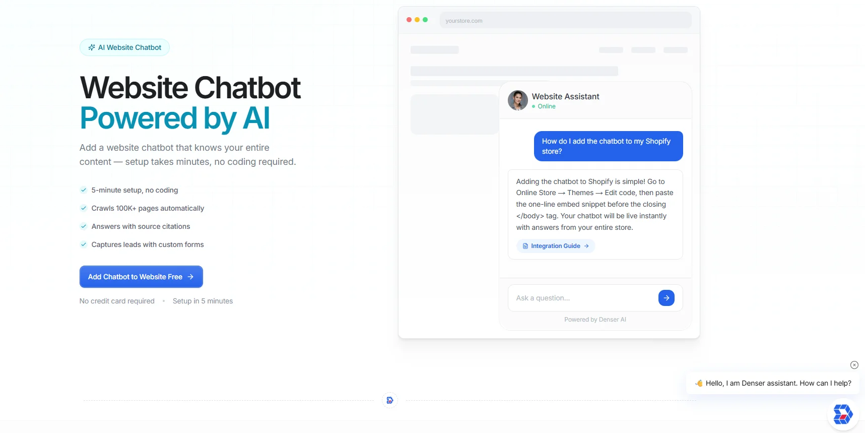 Denser AI free chatbot for website