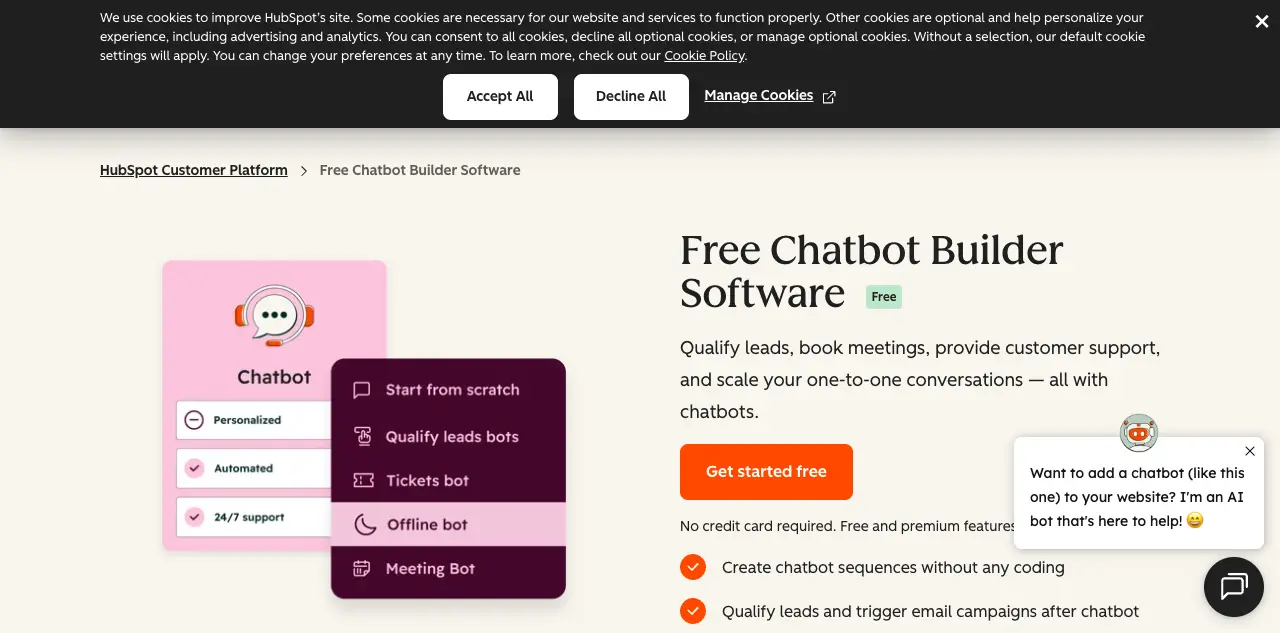 HubSpot free chatbot builder