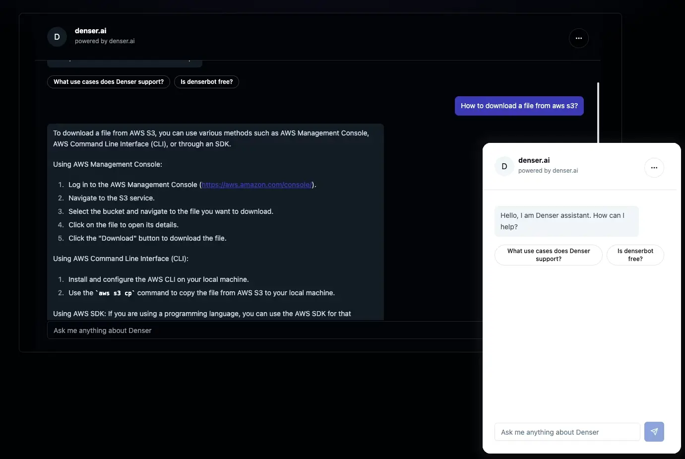 Denser AI embed code for website deployment