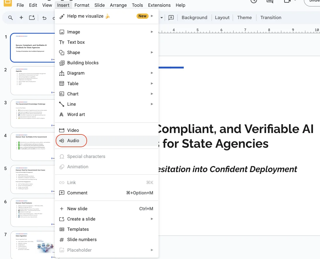 Inserting audio into Google Slides
