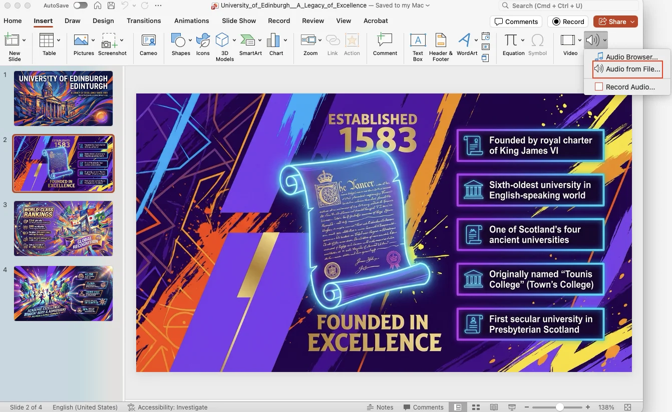 Recording audio in PowerPoint