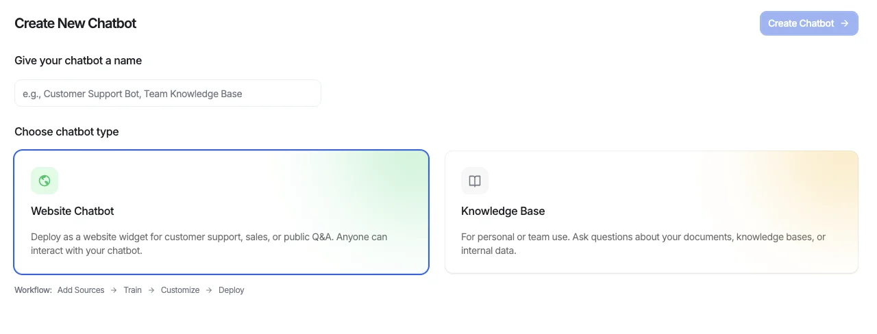 Create your chatbot in the Denser.ai dashboard