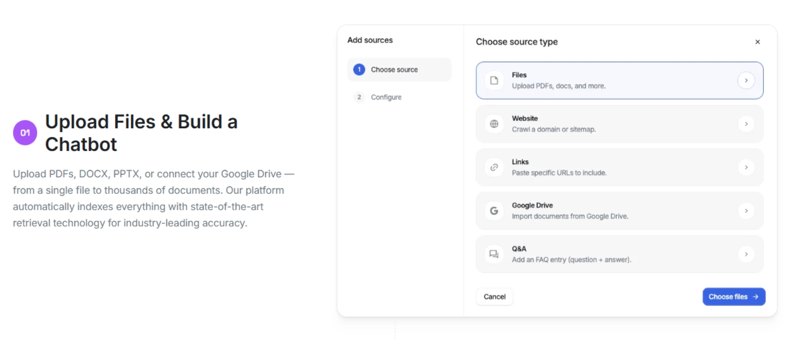 Upload PDF documents and build a chatbot in the Denser dashboard
