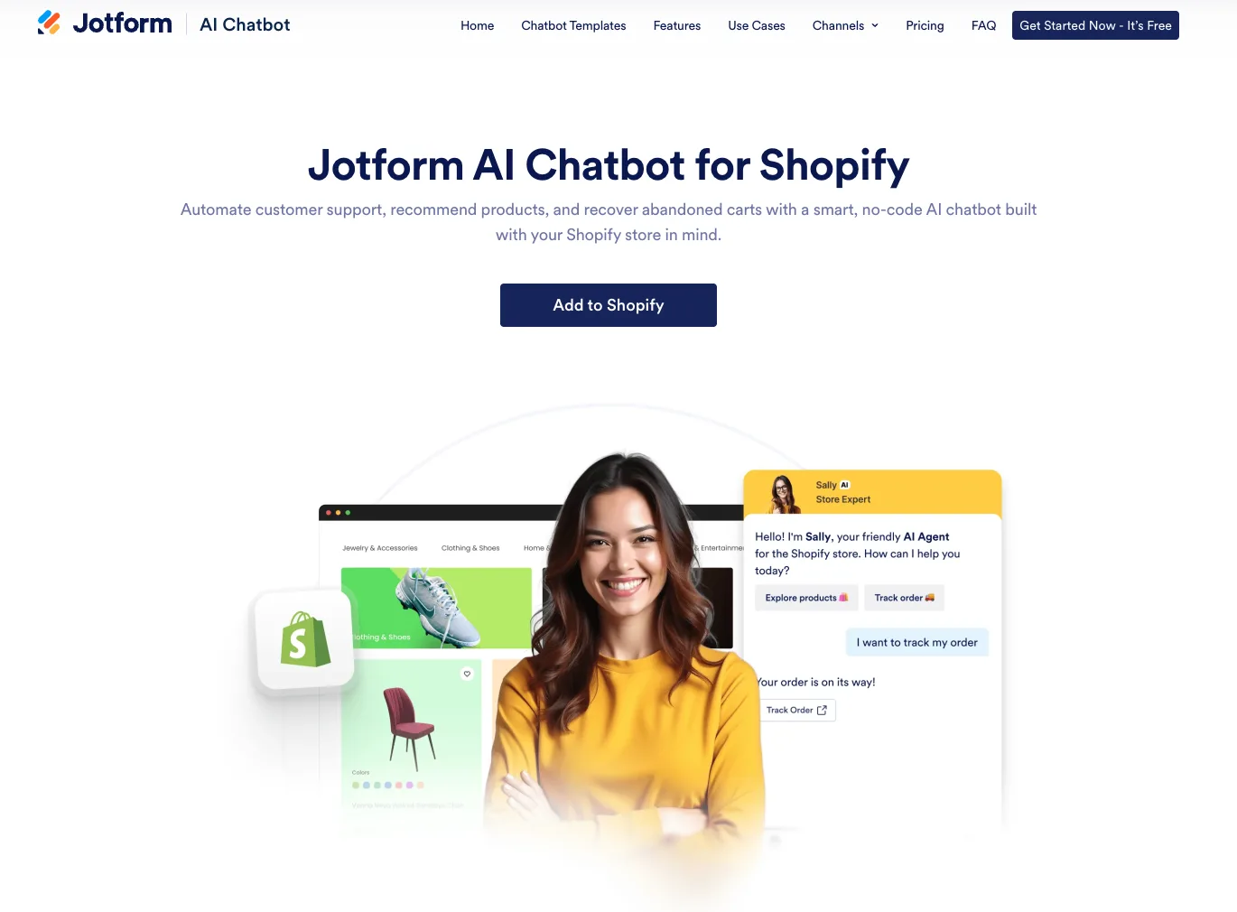 Jotform AI Chatbot for Shopify helping customers discover products and track orders