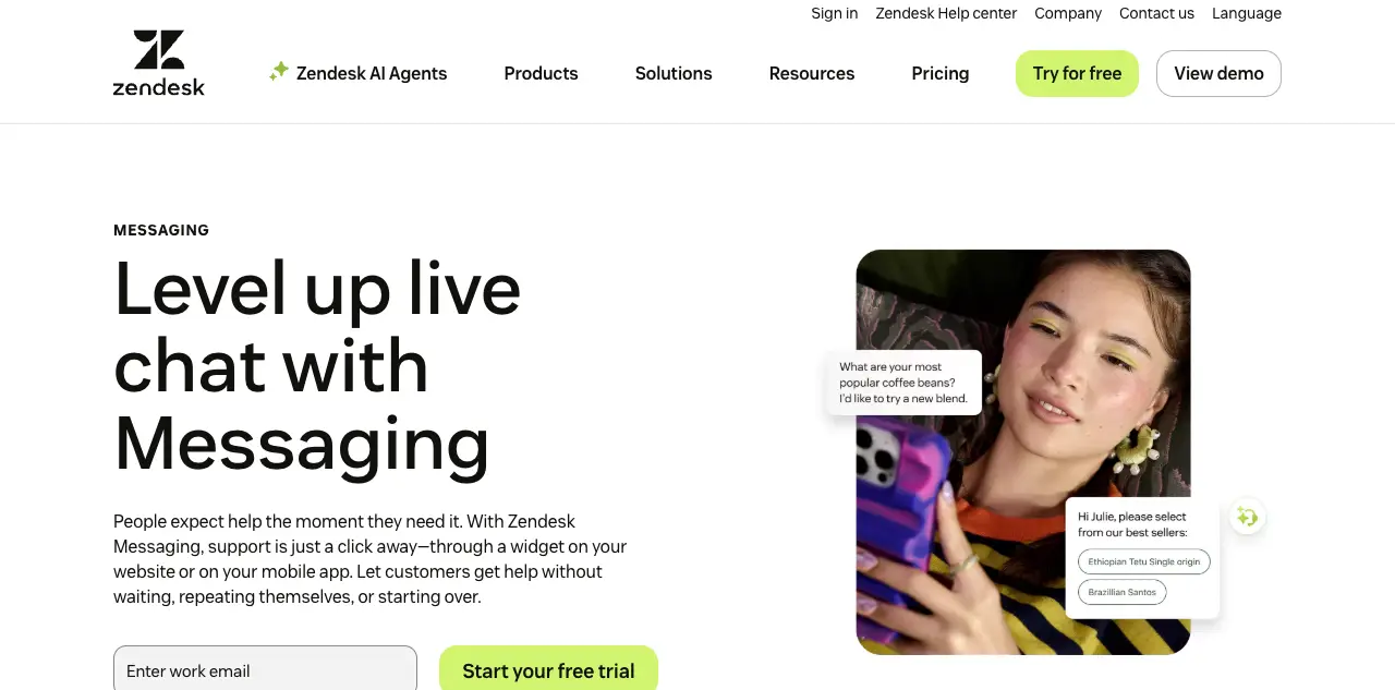 Zendesk messaging and live chat platform