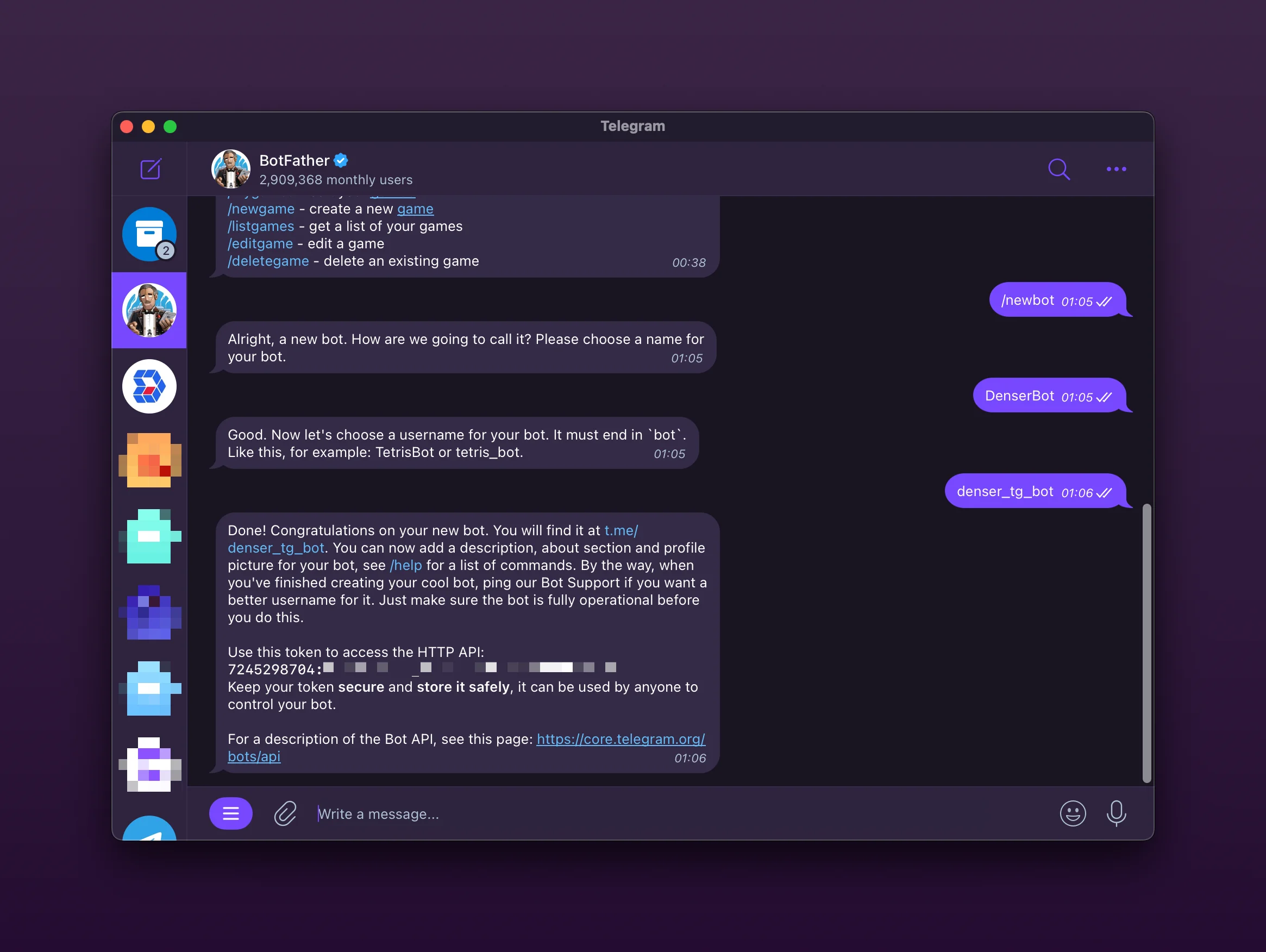 Telegram BotFather New Bot