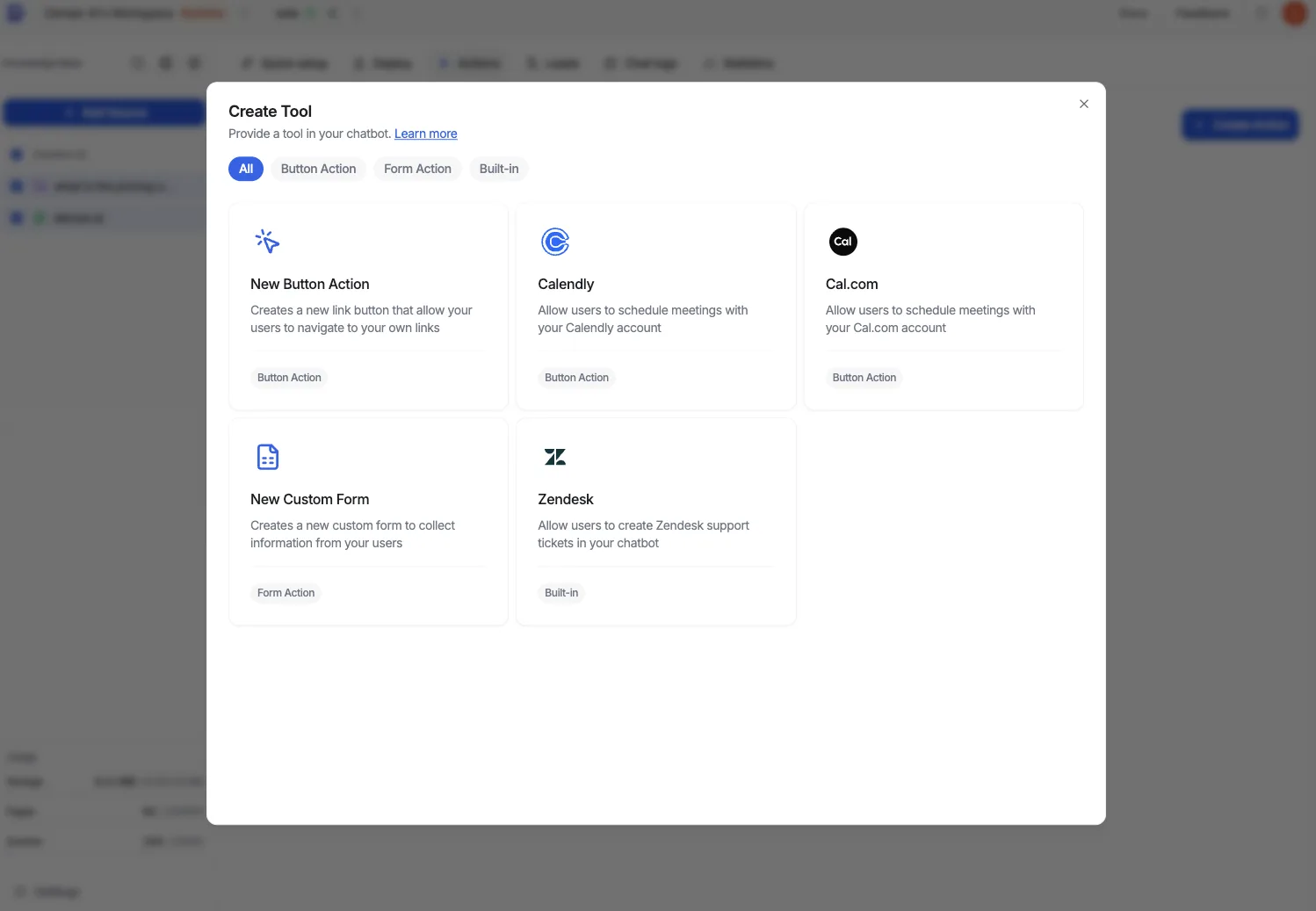 Action templates for booking, tickets, and workflows
