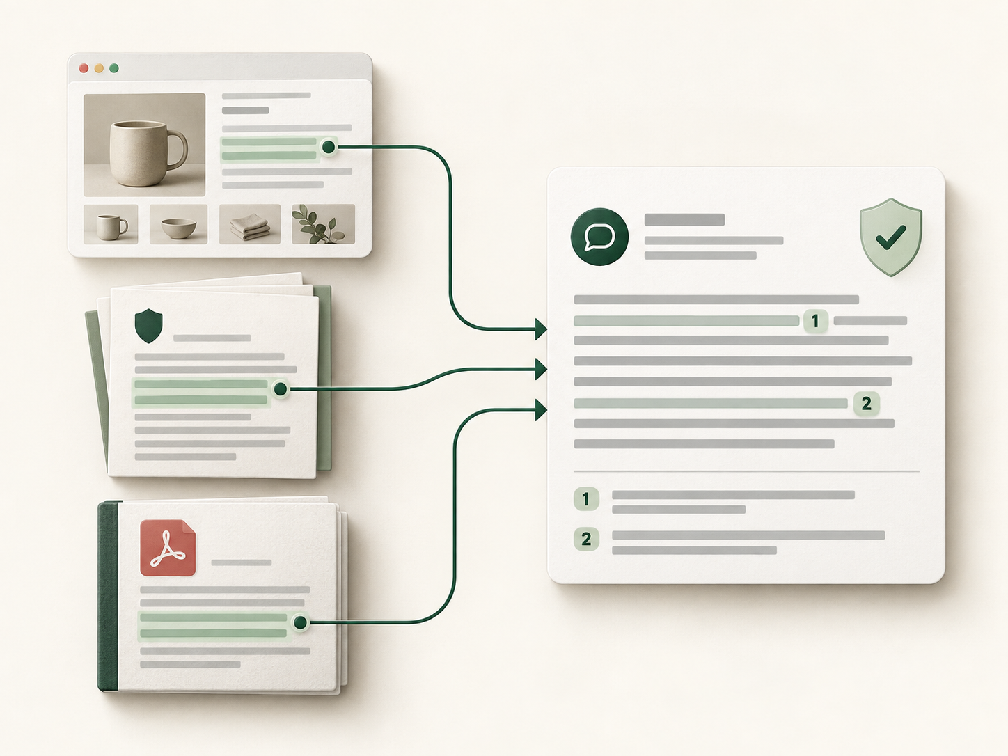 Store pages and documents connected to a verified answer with citations