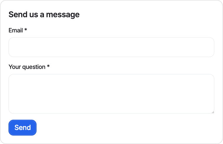 The Contact form card template: Collects a question and how to reply.